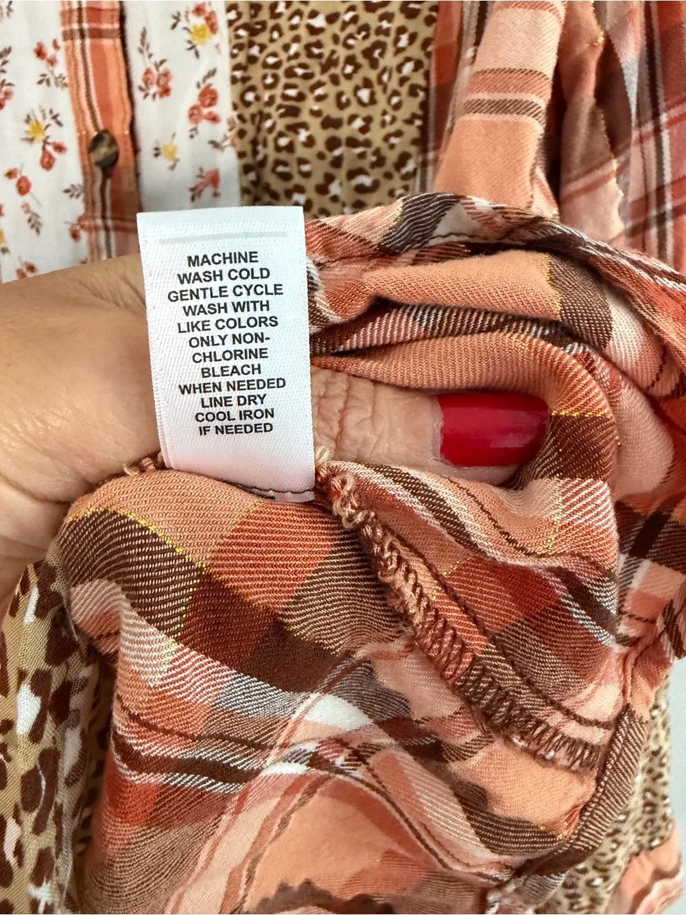 Cato Plaid & Leopard Mixed-Print Button Front Blouse - Rust/Tan - Picture 7 of 7